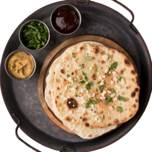 Allu Paratha + Peanut Chutney + Green Chutney + Pickle